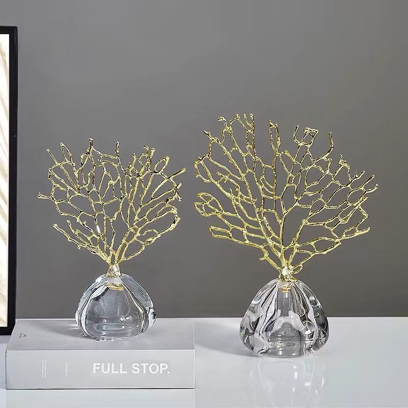 Cross-border light luxury plant alloy money tree ornaments, high-end creative transparent crystal niche handicrafts wholesale factory pic 5