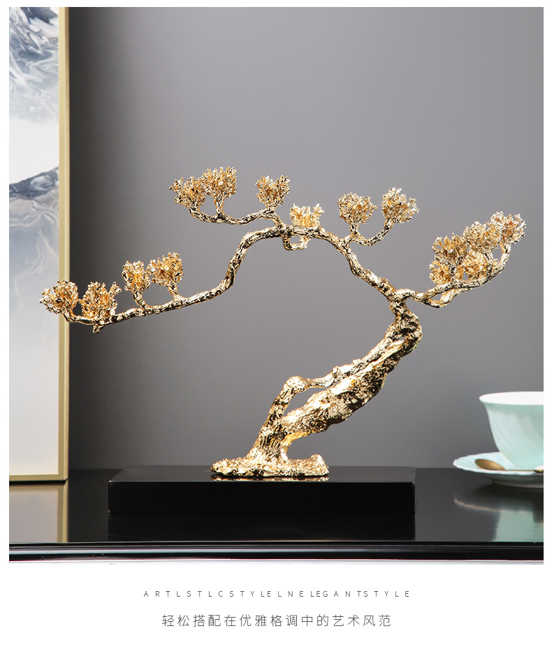 Light luxury welcoming pine plant high-end decorative items, creative alloy entrance hall high-end opening ceremony gift and decoration wholesale factory pic 8