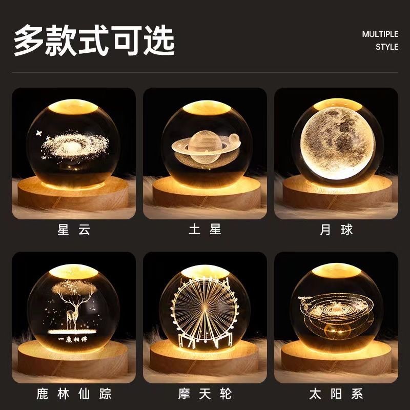 Valentine's Day crystal ball birthday gift, 520 solar system decorative item, creative night light for your girlfriend details Picture