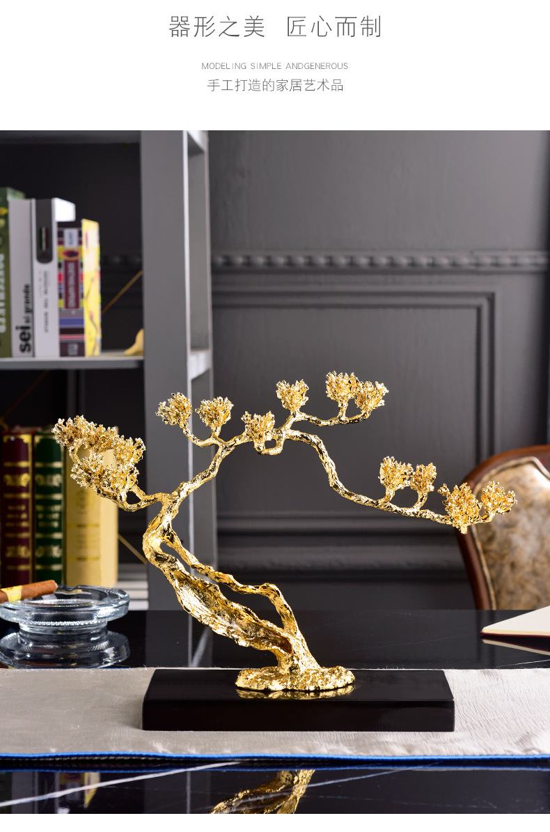 Light luxury welcoming pine plant high-end decorative items, creative alloy entrance hall high-end opening ceremony gift and decoration wholesale factory pic 3