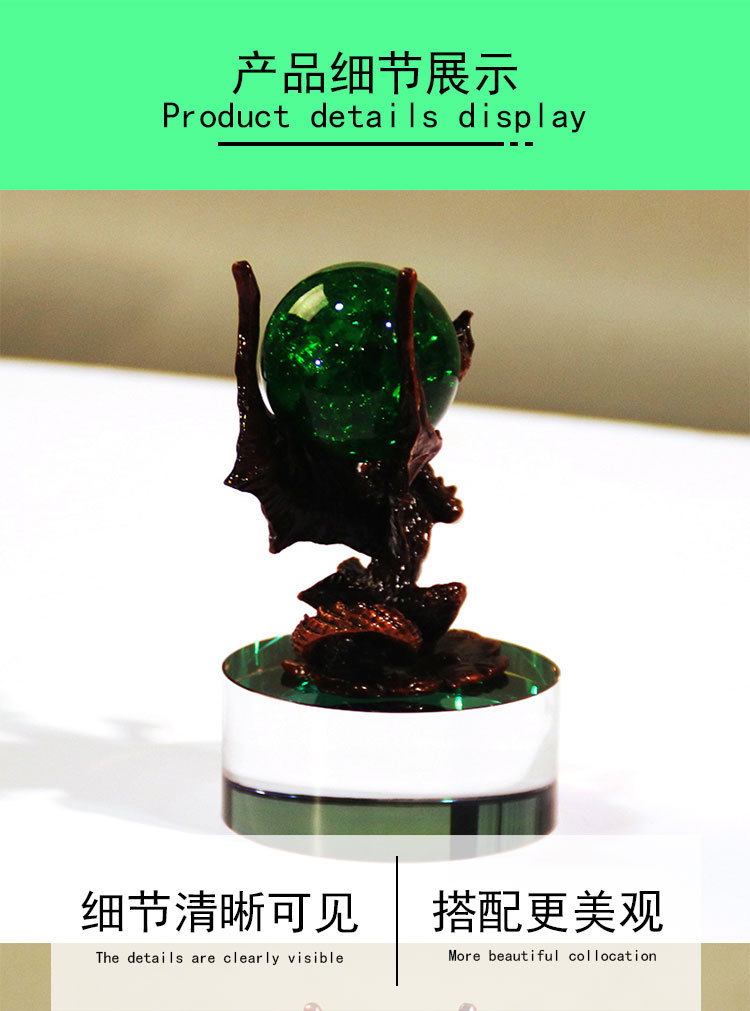 Metal pterodactyl crystal ball ornaments, desk and wine cabinet decoration, modern creative model room metal ornaments and handicrafts pic 3