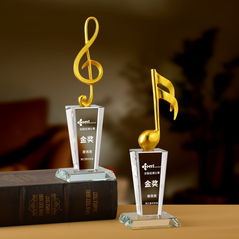 New Note Crystal Trophy, Good Voice Children's Host Singer Music Competition Note Speech Golden Microphone Award details Picture