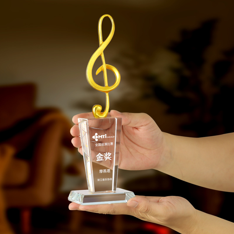 New Note Crystal Trophy, Good Voice Children's Host Singer Music Competition Note Speech Golden Microphone Award Specification image