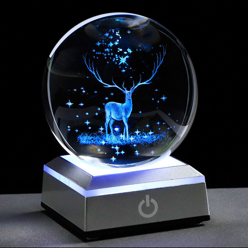 Creative cross-border wholesale 3D inwardly engraved luminous crystal balls, solar system birthday gifts, executive home decorations, handicrafts