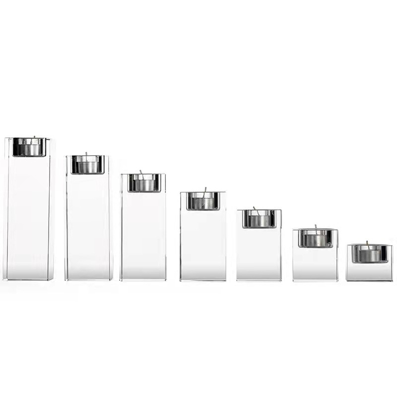 Nordic light luxury square crystal candlestick decoration, romantic candlelight dinner prop, candlestick table and table stand decoration Application Scenario
