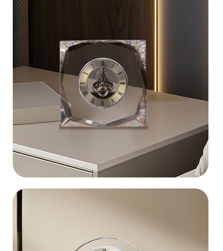 Crystal table clock, mechanical clock ornaments, living room entrance, bookcase, model room decoration, home soft furnishings, business gifts pic 11