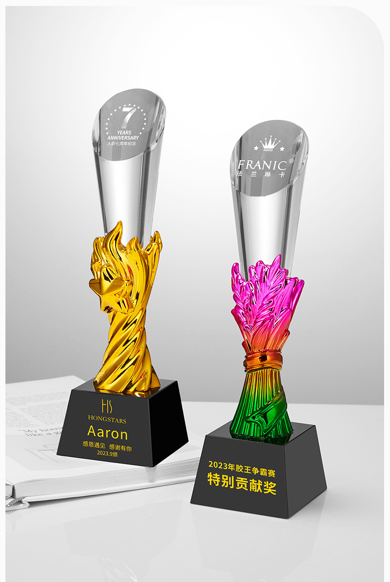 New crystal trophy, creative resin medal, seven-color cylindrical trophy, event competition award trophy, souvenir pic 8