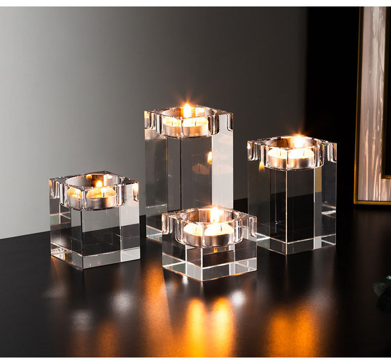 Nordic light luxury square crystal candlestick decoration, romantic candlelight dinner prop, candlestick table and table stand decoration pic 3