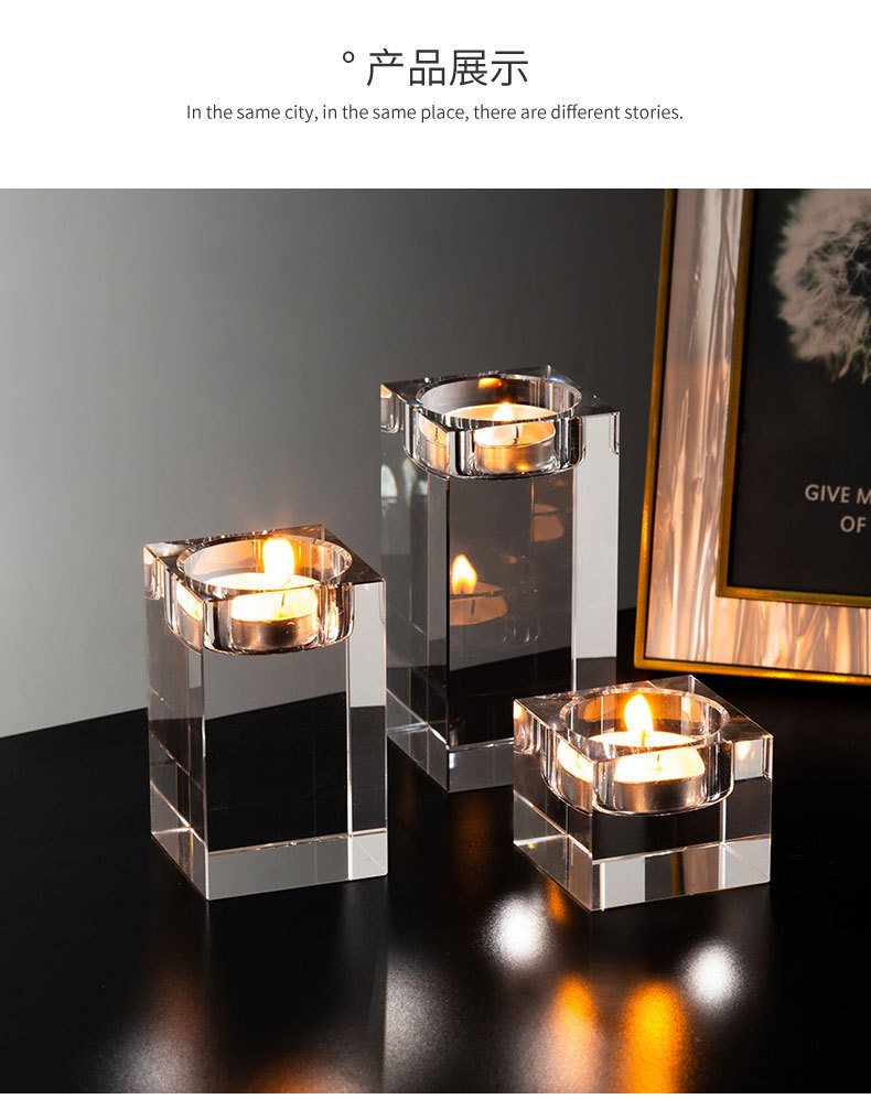 Nordic light luxury square crystal candlestick decoration, romantic candlelight dinner prop, candlestick table and table stand decoration pic 5