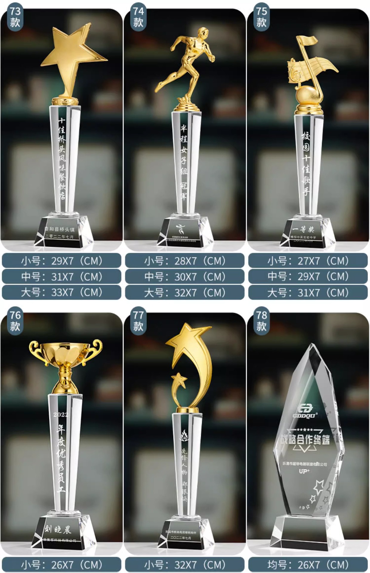 Customized crystal trophies, wooden metal MEDALS, glass authorization plates, engraved employee competition awards, company honors pic 25