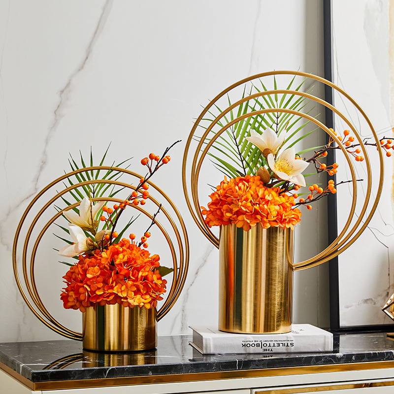 European-style light luxury metal electroplated vase ornaments, high-end and creative living room window sill decorative plate handicrafts wholesale factory details Picture