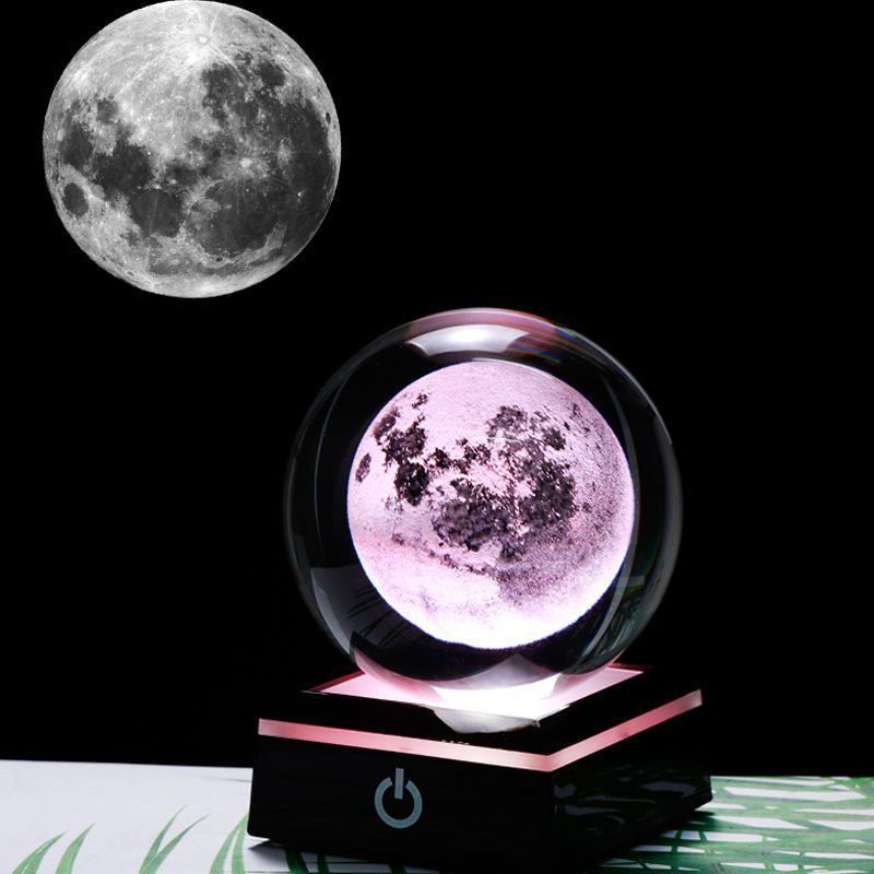 Creative cross-border wholesale 3D inwardly engraved luminous crystal balls, solar system birthday gifts, executive home decorations, handicrafts pic 2