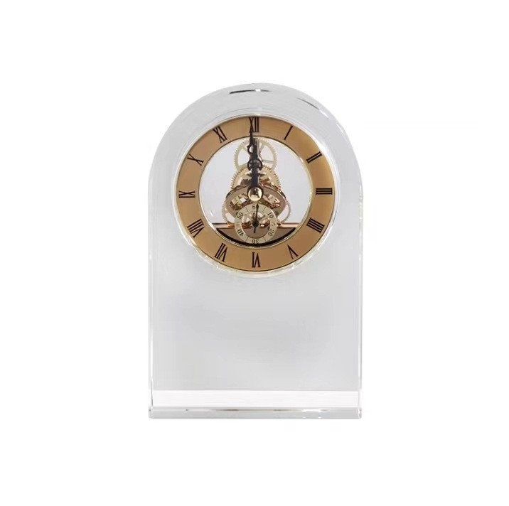 Crystal light luxury model room, transparent glass, crystal, metal clock, pendulum clock, ornaments and ornaments, living room, antique display stand pic 5