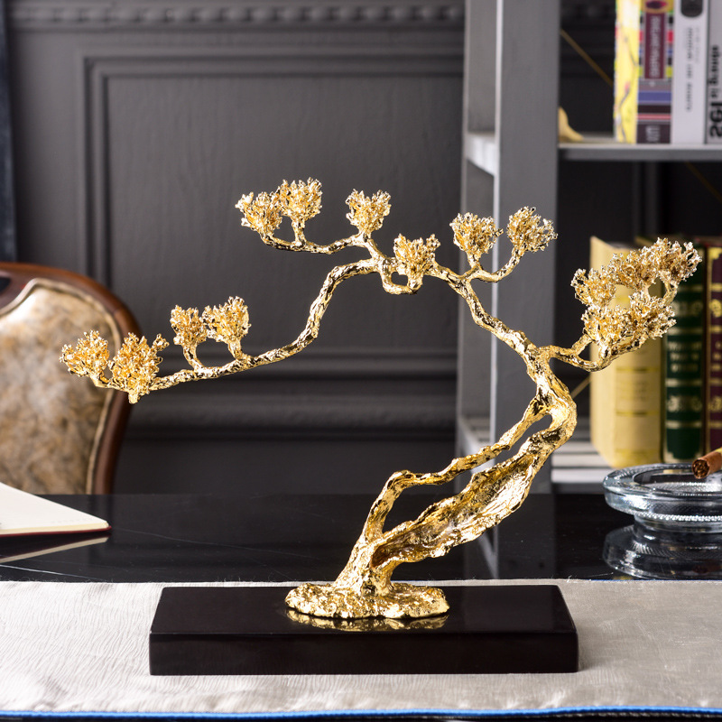 Light luxury welcoming pine plant high-end decorative items, creative alloy entrance hall high-end opening ceremony gift and decoration wholesale factory details Picture