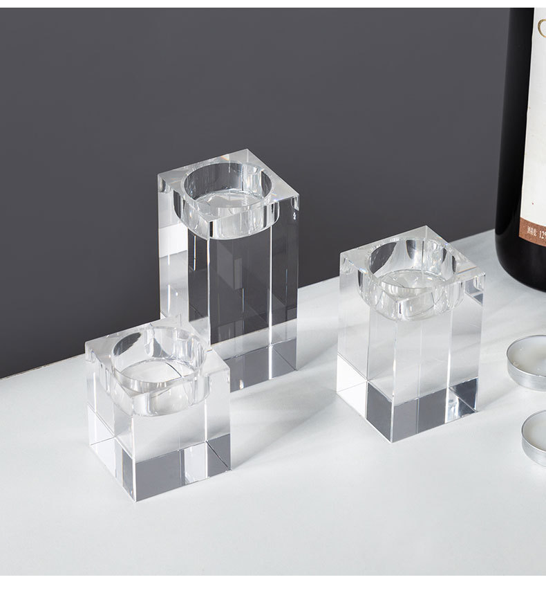 Nordic light luxury square crystal candlestick decoration, romantic candlelight dinner prop, candlestick table and table stand decoration pic 6