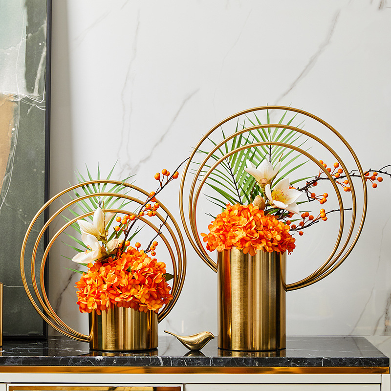 European-style light luxury metal electroplated vase ornaments, high-end and creative living room window sill decorative plate handicrafts wholesale factory