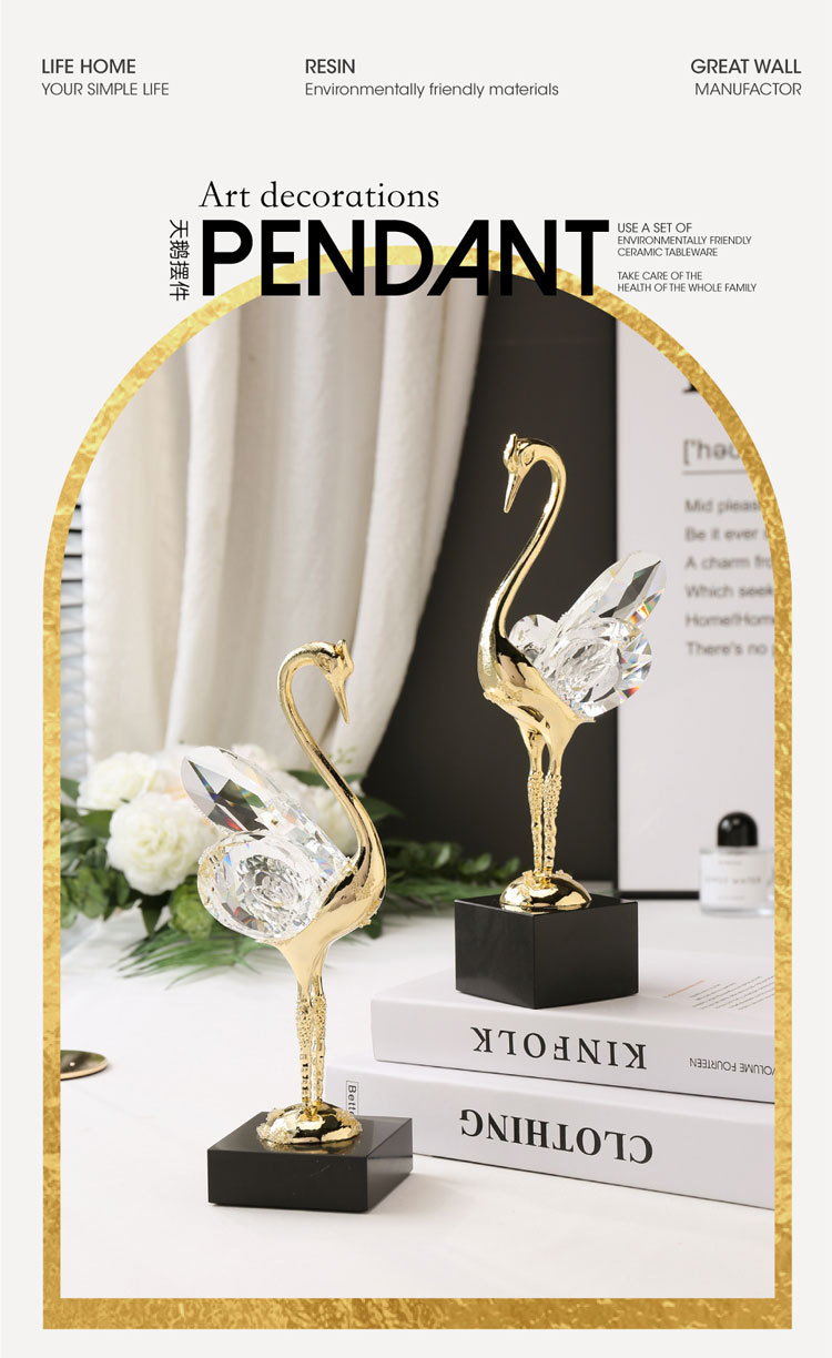 Nordic gold light luxury crystal swan decorative piece, creative home entrance hall, living room, wine cabinet decoration, gift for moving into a new home pic 2