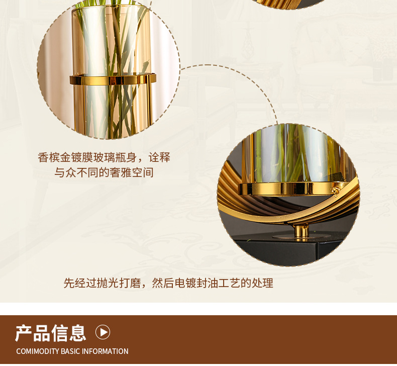 Creative living room light luxury style glass large high-end sense vase, high-end home living room dining table decorative items wholesale pic 5