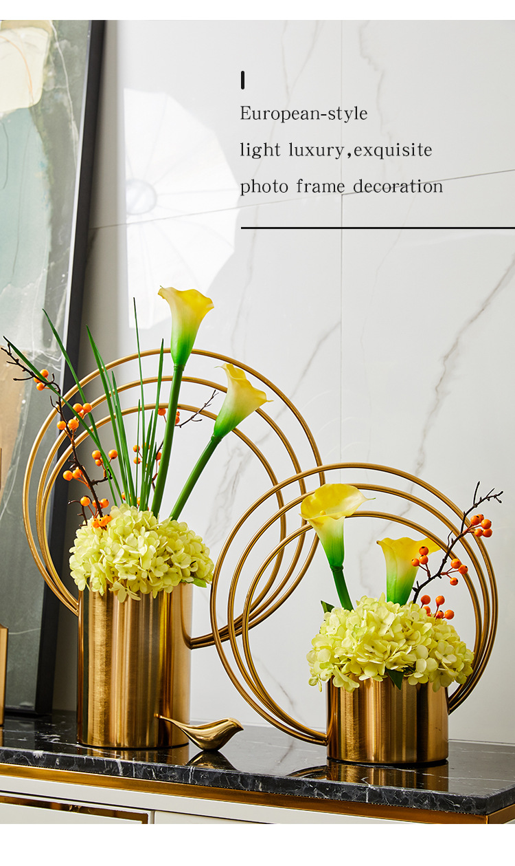 European-style light luxury metal electroplated vase ornaments, high-end and creative living room window sill decorative plate handicrafts wholesale factory pic 4