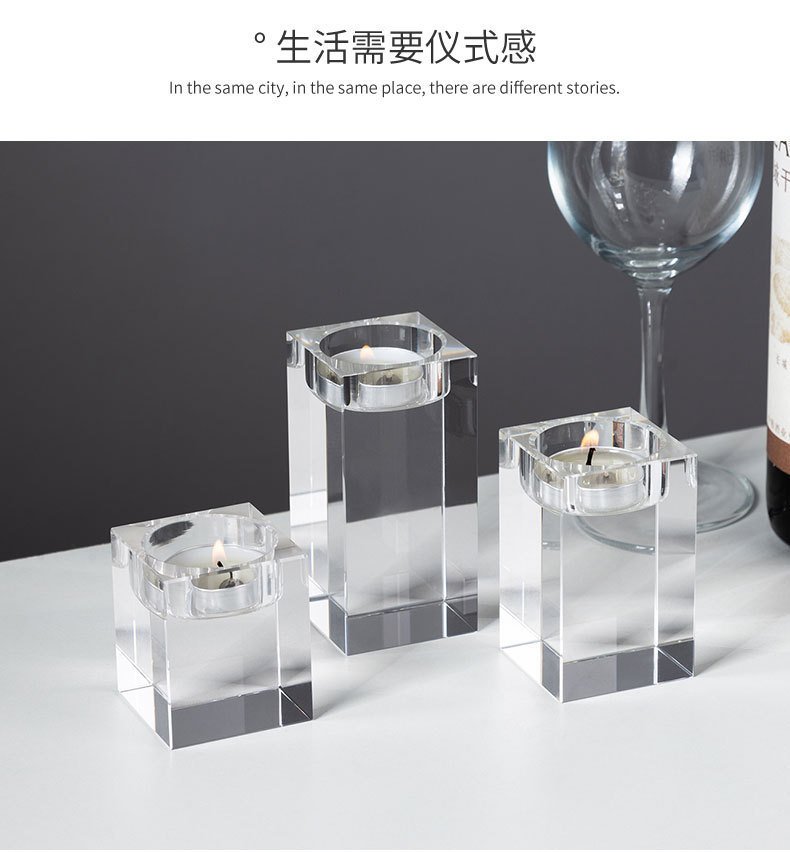 Nordic light luxury square crystal candlestick decoration, romantic candlelight dinner prop, candlestick table and table stand decoration pic 2