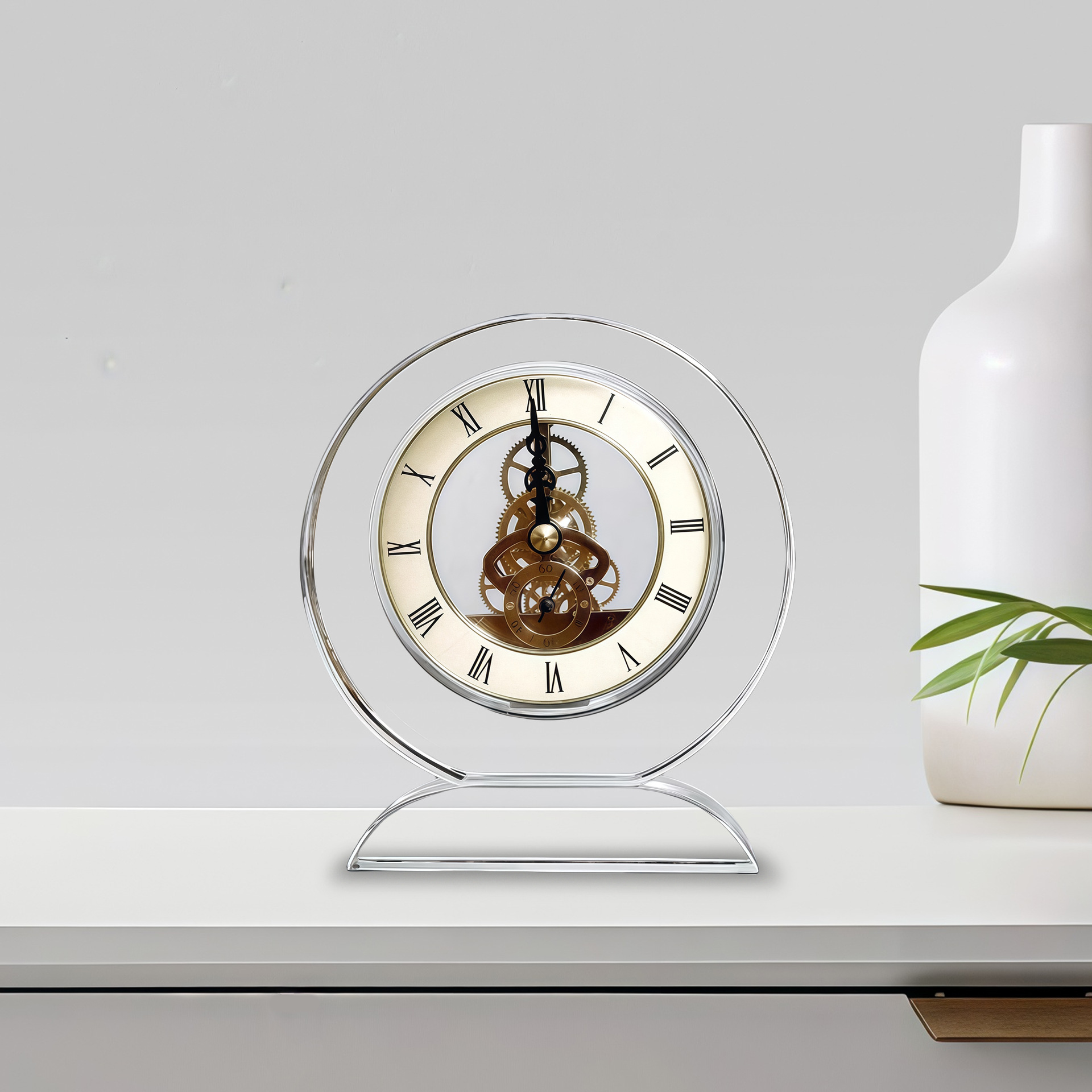 Crystal table clock, mechanical clock ornaments, living room entrance, bookcase, model room decoration, home soft furnishings, business gifts details Picture