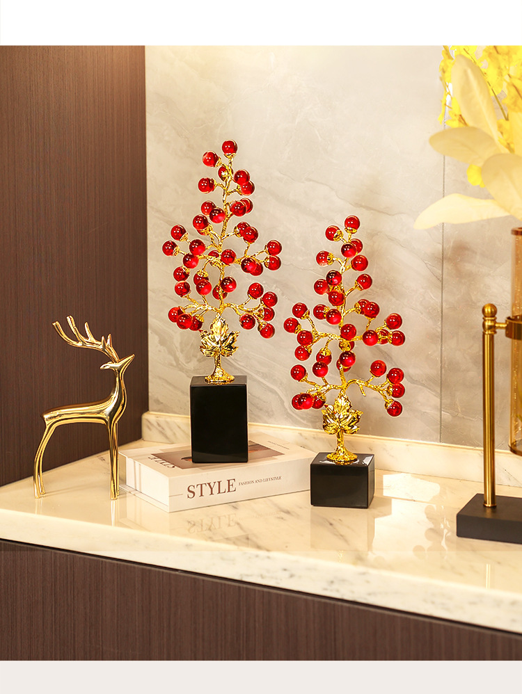 轻奢高级酒柜发财树摆件金玉满堂创意玄关柜子合金装饰品乔迁礼品详情10