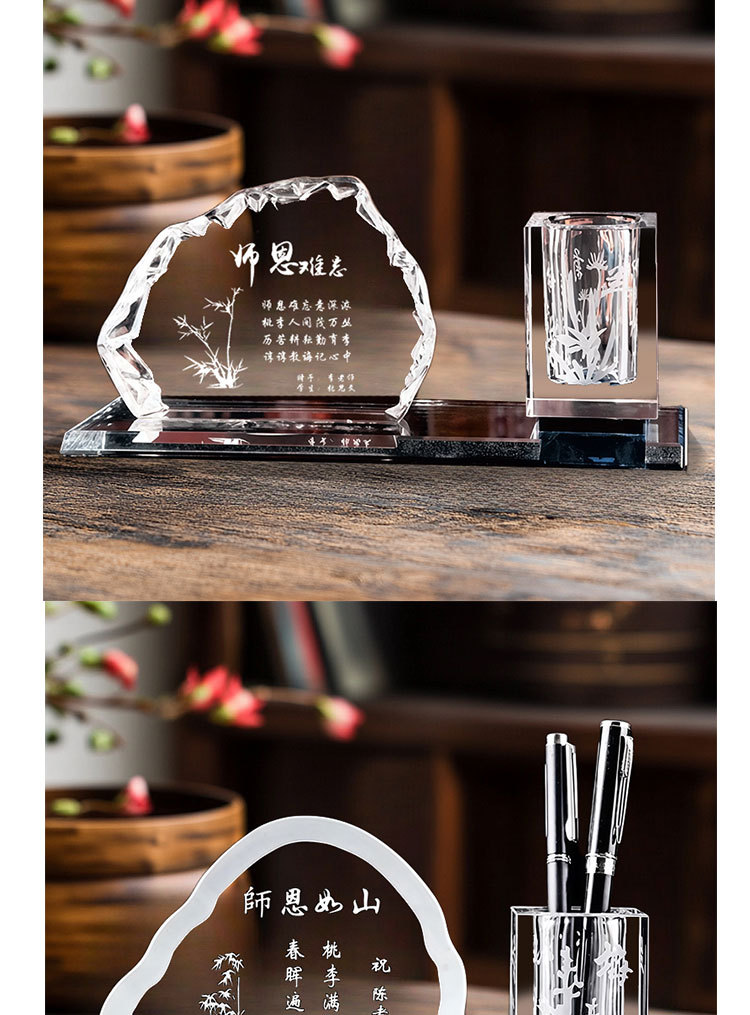 Crystal pen holder decoration, class reunion gift, office crystal decoration, octagonal iceberg sunflower, grand vision pic 6