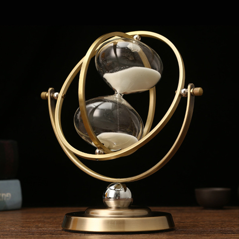 Metal rotating globe, hourglass timer, metal creative decorative items, home gifts, flowing sand handicrafts, decorative items