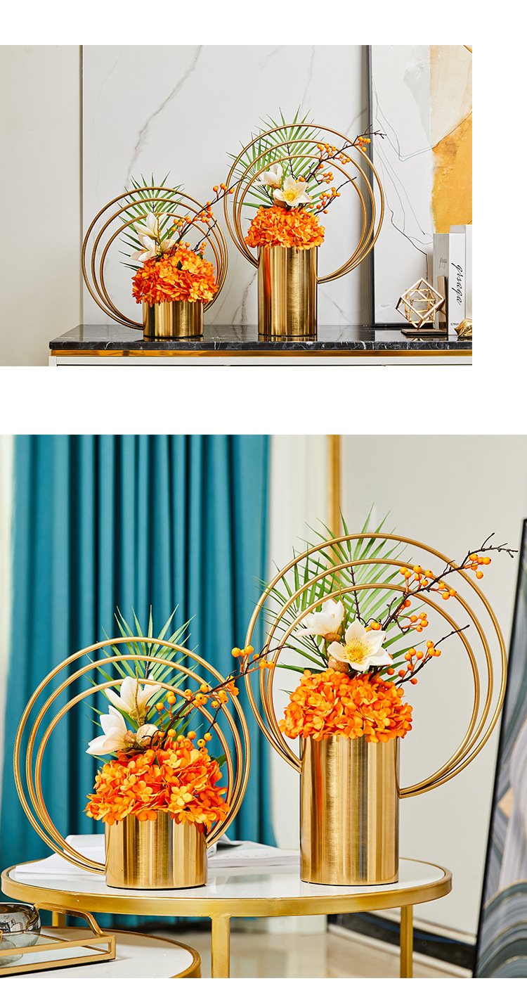 European-style light luxury metal electroplated vase ornaments, high-end and creative living room window sill decorative plate handicrafts wholesale factory pic 7