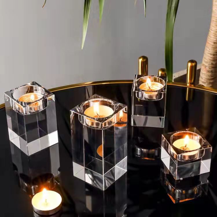 Nordic light luxury square crystal candlestick decoration, romantic candlelight dinner prop, candlestick table and table stand decoration Specification image