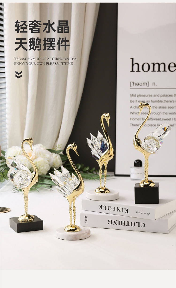 Nordic gold light luxury crystal swan decorative piece, creative home entrance hall, living room, wine cabinet decoration, gift for moving into a new home pic 4