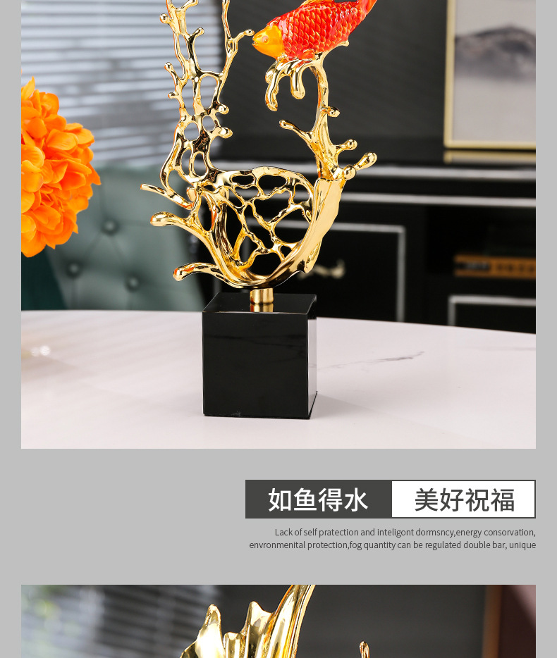 跨境新中式珐琅彩轻奢锦鲤摆件高级感家居合金水晶装饰工艺品批发详情7