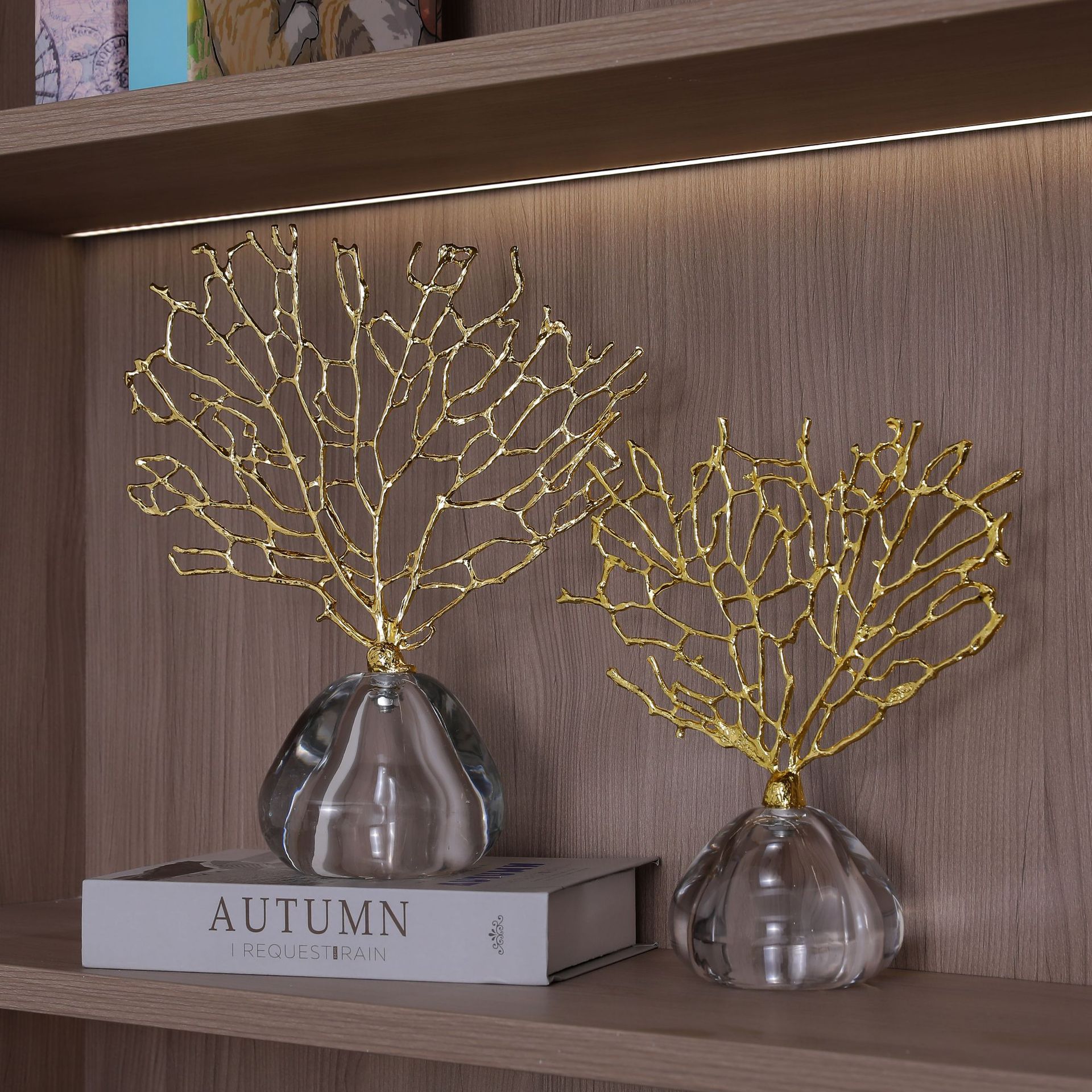 Cross-border light luxury plant alloy money tree ornaments, high-end creative transparent crystal niche handicrafts wholesale factory pic 2