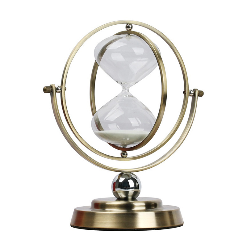 Metal rotating globe, hourglass timer, metal creative decorative items, home gifts, flowing sand handicrafts, decorative items Application Scenario