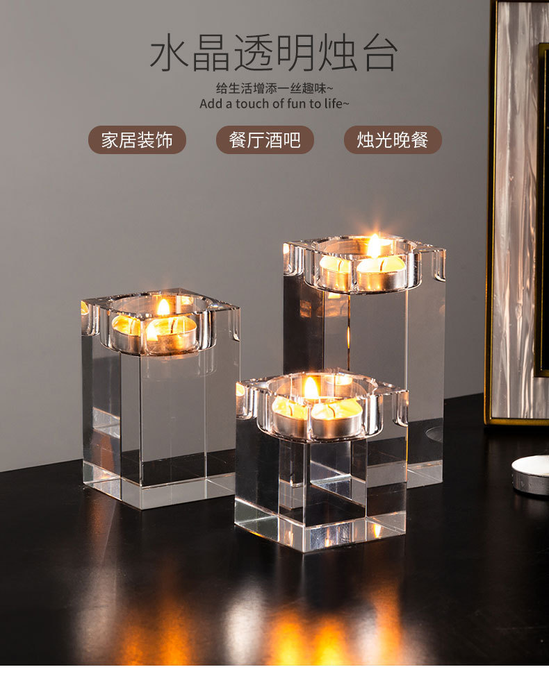 Nordic light luxury square crystal candlestick decoration, romantic candlelight dinner prop, candlestick table and table stand decoration pic 1