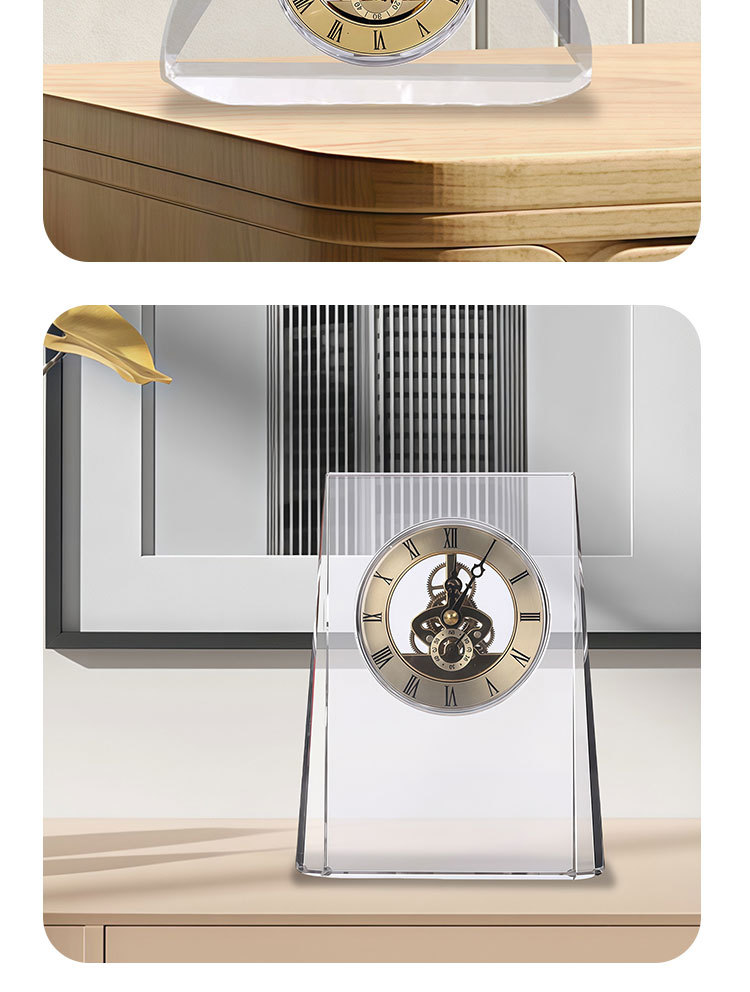 Crystal table clock, mechanical clock ornaments, living room entrance, bookcase, model room decoration, home soft furnishings, business gifts pic 13