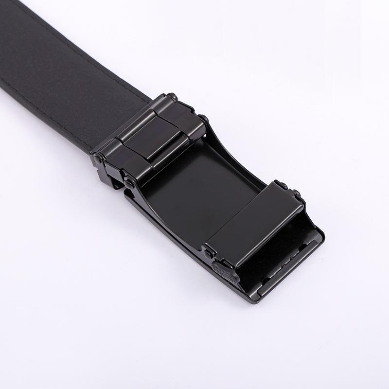 Wholesale of men's automatic buckle belts for business and casual wear, featuring fashionable patterns and double-buckle black automatic buckle belts details Picture