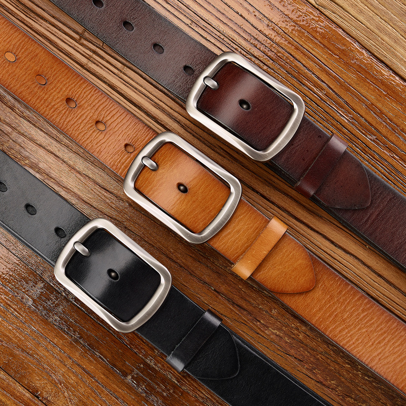 Men's casual handcrafted leather top layer, cowhide belt, genuine leather men's retro cowhide belt, simple and versatile wholesale Specification image