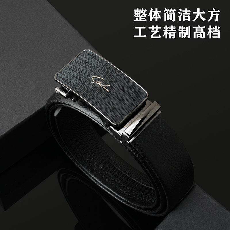 High-end men's genuine leather belt, automatic buckle, simple top layer cowhide belt, factory direct sales, gift belt brand Specification image