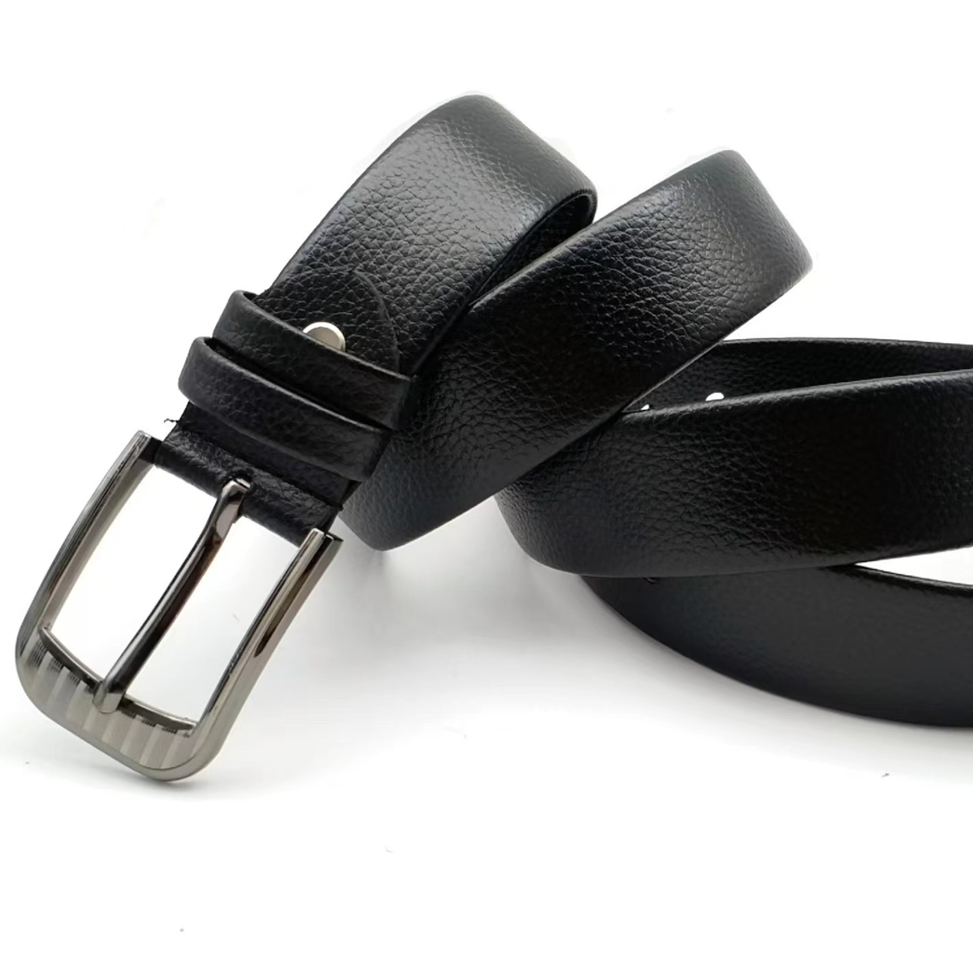 New men's belt with PVC edge and pin buckle, men's belt imitating cowhide, casual and versatile neutral belt Specification image
