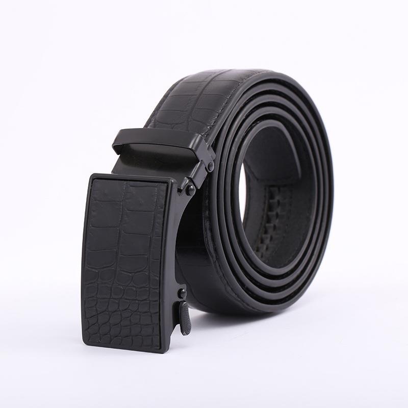 Wholesale of men's automatic buckle belts for business and casual wear, featuring fashionable patterns and double-buckle black automatic buckle belts