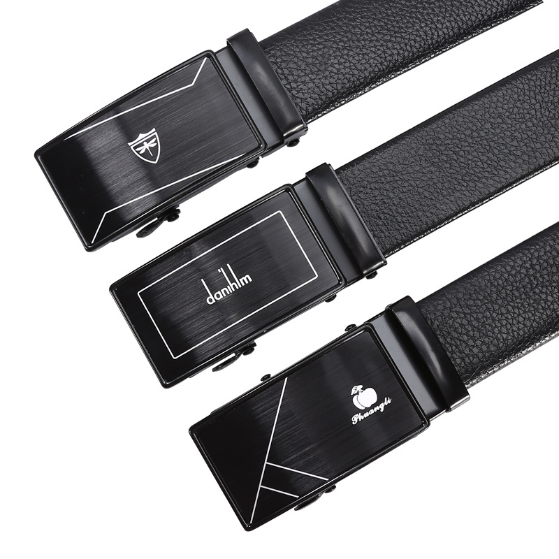 Men's belt wholesale, plain plate casual pants belt, street stall supply, automatic buckle belt for young and middle-aged people, imitation leather iron buckle details Picture