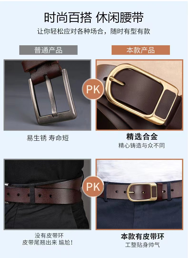 厂家直销商务腰带男士休闲西裤牛仔裤软皮裤带针扣PU简约百搭皮带详情1