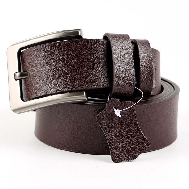 2023 New two-layer cowhide belt for men, genuine leather pin buckle belt for men, Korean retro trendy belt for middle-aged and young people details Picture