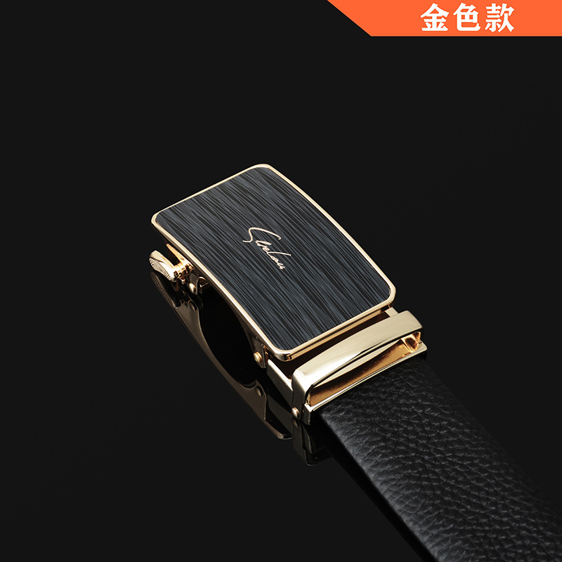High-end men's genuine leather belt, automatic buckle, simple top layer cowhide belt, factory direct sales, gift belt brand Item Picture