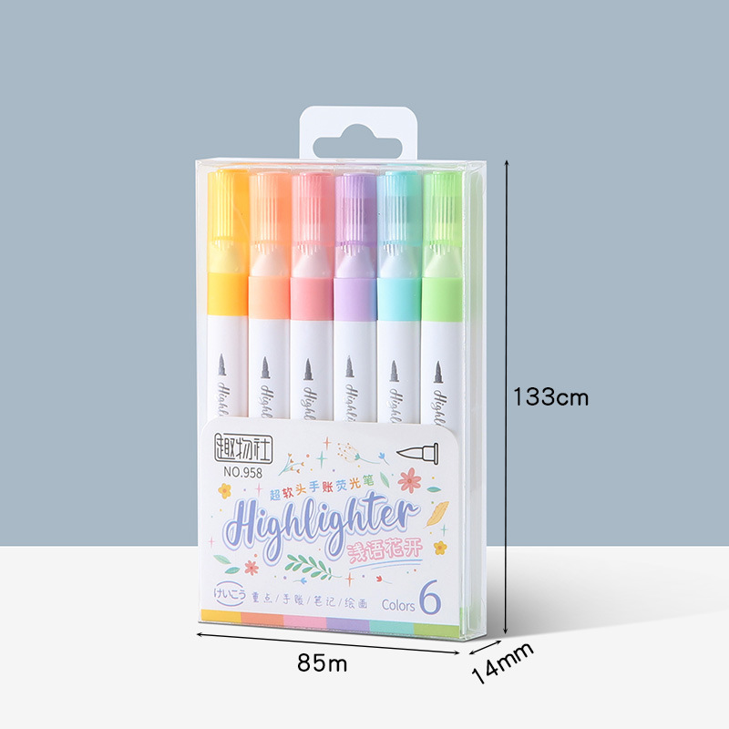 Super soft-tipped highlighter pen set, soft-colored student marker pen, journal pen, eye-protecting quick-drying drawing and doodling pen, cross-border Item Picture