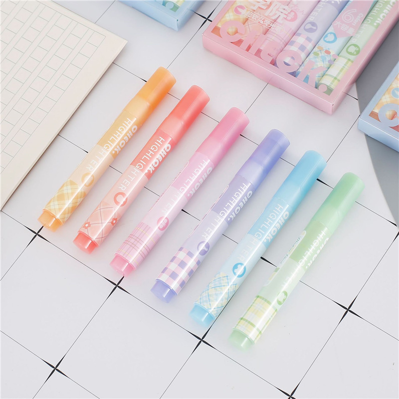 Soft-tipped highlighter, triangular rod grid pattern college, large-capacity single-tipped marker, student-specific highlighter for highlighting key points Specification drawing