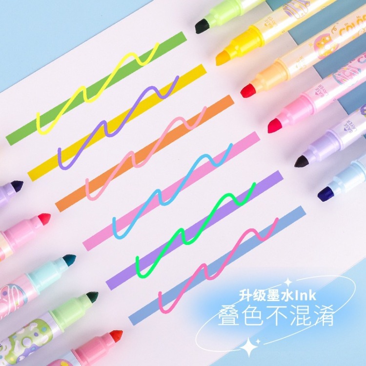 Double-headed color-stacked highlighters, magical creativity, colorful doodle notebook pens, students highlight key points, PP box multi-color highlighters full figure