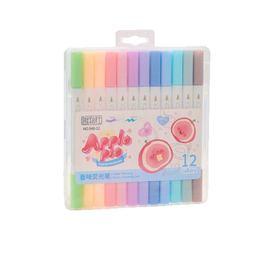 Double soft-tipped fruit-scented highlighters with a wide variety of cartoon colors to choose from. The pen colors are fine and clear, marking graffiti brushes Application Scenario