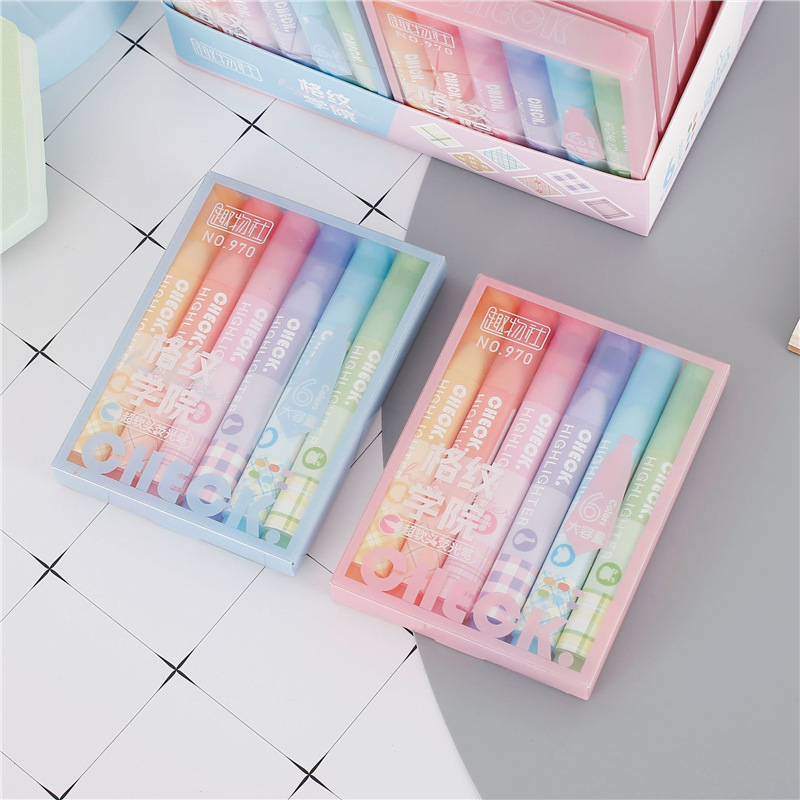 Soft-tipped highlighter, triangular rod grid pattern college, large-capacity single-tipped marker, student-specific highlighter for highlighting key points Item Picture